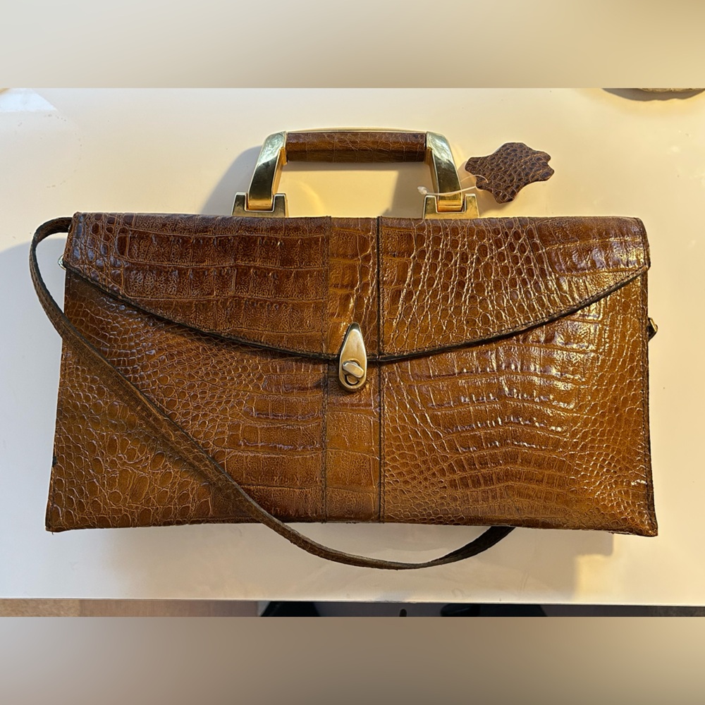 Amelia Berko Italy vintage but NWT brown leather reptile briefcase shoulder bag